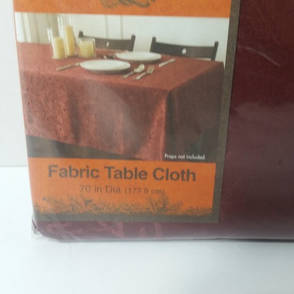 Fabric Table Cloth 70" Circle Fall Burgundy Leaf - Picture 3 of 8